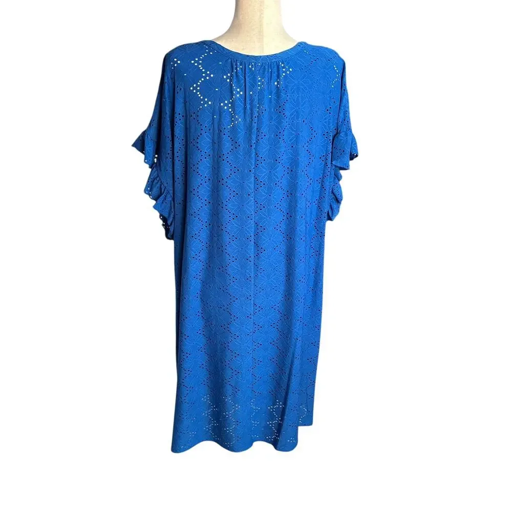 RUBY RD. Blue Lined Floral Shift Dress V-Neck Plus Size 2X New NWT